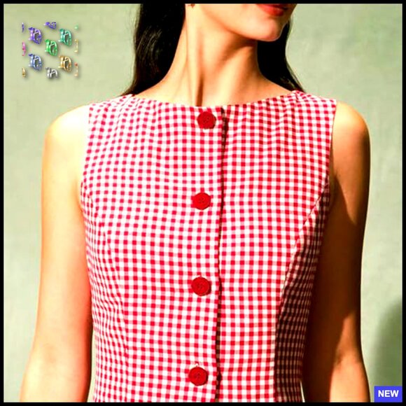 Plaid Bodycon Mini Dress Sleeveless Button Up Cocktail Party Y2K Chic - Picture 4 of 7